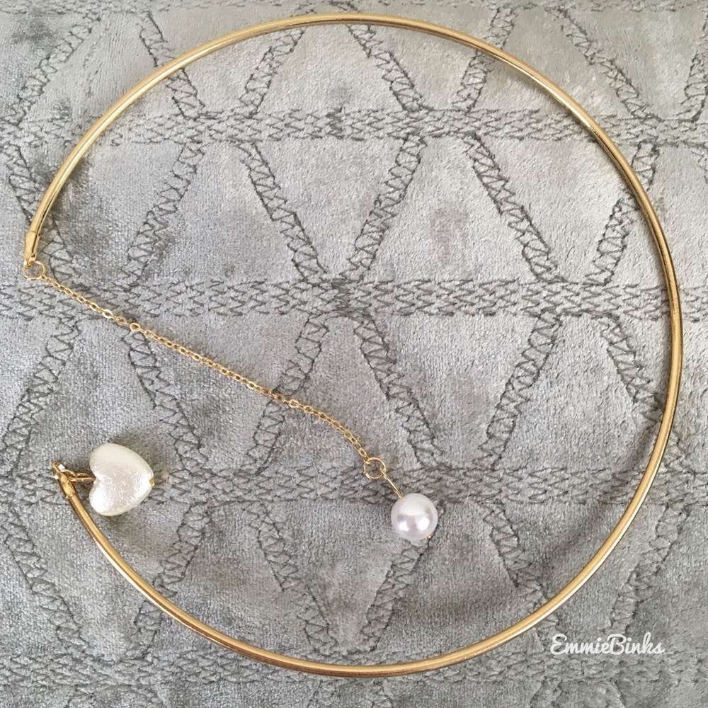 💥3for$28 New Faux Pearl Open Cuff Heart Necklace Drop Pearl Statement Necklace - Picture 9 of 15